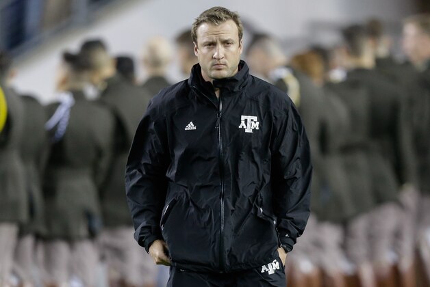 COLLEGE STATION, TX - NOVEMBER 07:  Texas A&M Aggies offensive coordinator Jake Spavital at Kyle Field on November 7, 2015 in College Station, Texas.  (Photo by Bob Levey/Getty Images)