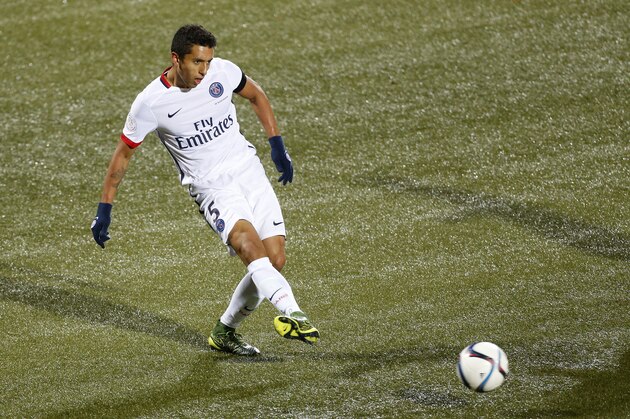 LORIENT, FRANCE - NOVEMBER 21: Marquinhos of PSG in action during the French Ligue 1 match between FC Lorient and Paris Saint-Germain (PSG) at Stade du Moustoir on November 21, 2015 in Lorient, France. (Photo by Jean Catuffe/Getty Images)