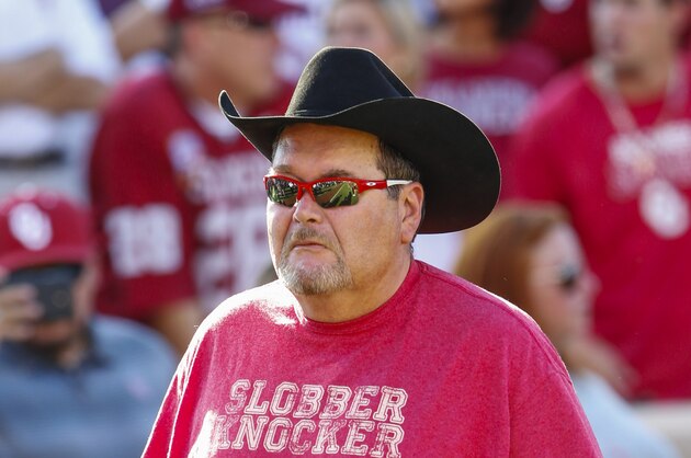 Aug 30, 2014; Norman, OK, USA; Oklahoma Sooners fan and former WWE commentator Jim Ross during the game against the Louisiana Tech Bulldogs at Gaylord Family - Oklahoma Memorial Stadium. Mandatory Credit: Kevin Jairaj-USA TODAY Sports