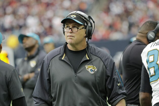 Jacksonville Jaguars assistant coach Doug Marrone is shown during the first half an NFL football game Sunday, Jan. 3, 2016, in Houston. (AP Photo/David J. Phillip)