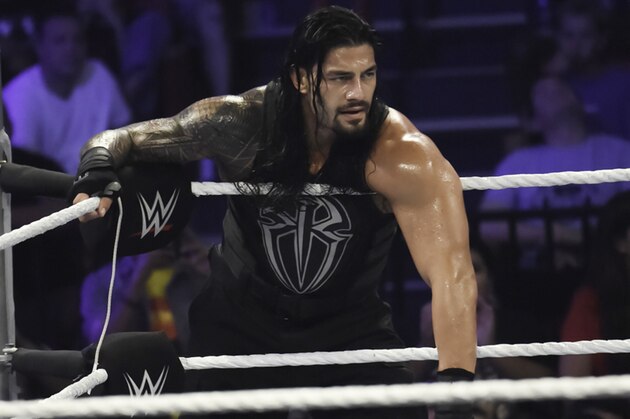MIAMI, FL- SEPTEMBER 01: Roman Reigns looks on during the WWE Smackdown on September 1, 2015 at the American Airlines Arena in Miami, Florida.  (Photo by Ron ElkmanSports Imagery/Getty Images)