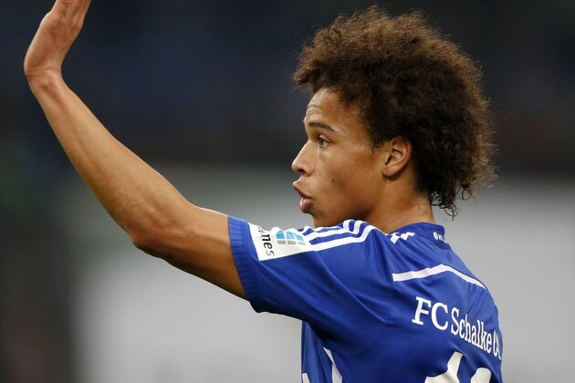 Schalke's midfielder Leroy Sane waves during the German first division Bundesliga football match FC Schalke 04 vs FC Ingolstadt 04 in Gelsenkirchen, western Germany, on October 31, 2015.    

 / AFP / NORBERT SCHMIDT        (Photo credit should read NORBERT SCHMIDT/AFP/Getty Images)