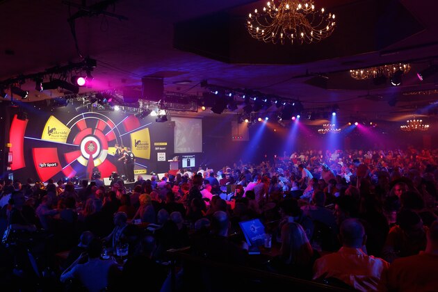 FRIMLEY, ENGLAND - JANUARY 03:  A general view of the arena as Michel Van Der Horst of the Netherlands takes on David Cameron of Canada during their Preliminary Round match against  on day one of the BDO Lakeside World Professional Darts Championships at the Lakeside Complex on January 3, 2015 in Frimley, England.  (Photo by Harry Engels/Getty Images)