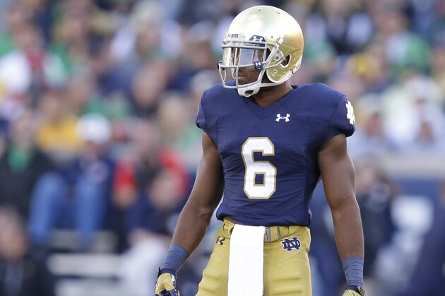 Notre Dame cornerback KeiVarae Russell (6) during the second half of an NCAA college football game against Georgia Tech  in South Bend, Ind., Saturday, Sept. 19, 2015. Notre Dame defeated Georgia Tech  30-22. (AP Photo/Michael Conroy)