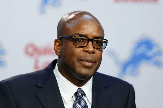 Detroit Lions interim general manager Sheldon White speaks during an NFL football news conference Thursday, Nov. 12, 2015, in Allen Park, Mich. White replaces Martin Mayhew who was fired along with team president Tom Lewand. (AP Photo/Paul Sancya)