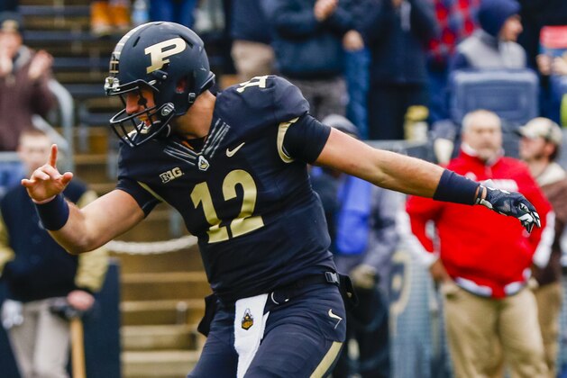 WEST LAFAYETTE, IN - NOVEMBER 28: Quarterback Austin Appleby #12 of the Purdue Boilermakers is seen during the game against the Indiana Hoosiers at Ross-Ade Stadium on November 28, 2015 in West Lafayette, Indiana.  (Photo by Michael Hickey/Getty Images)