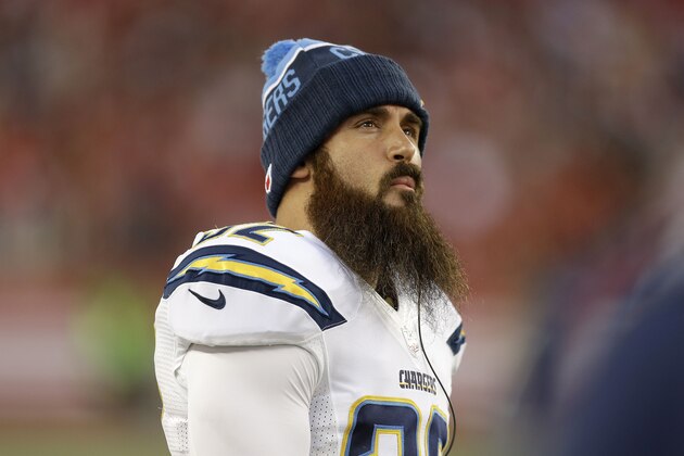 San Diego Chargers free safety Eric Weddle (32) against the San Francisco 49ers during an NFL preseason football game in Santa Clara, Calif., Thursday, Sept. 3, 2015. (AP Photo/Ben Margot)