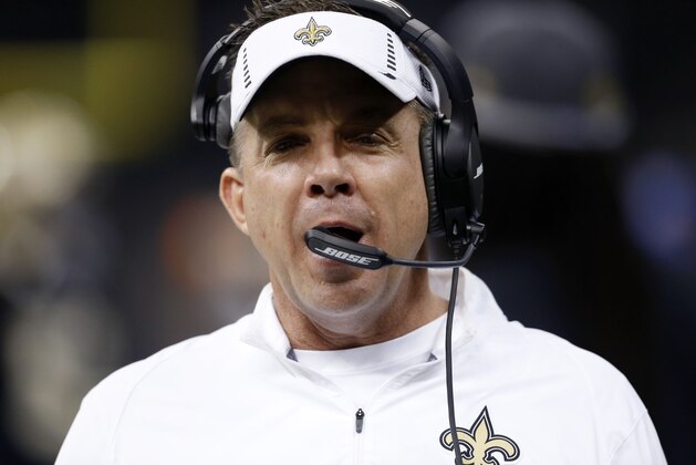 New Orleans Saints head coach Sean Payton works the sideline in the first half of an NFL football game against the Jacksonville Jaguars in New Orleans, Sunday, Dec. 27, 2015. (AP Photo/Jonathan Bachman)