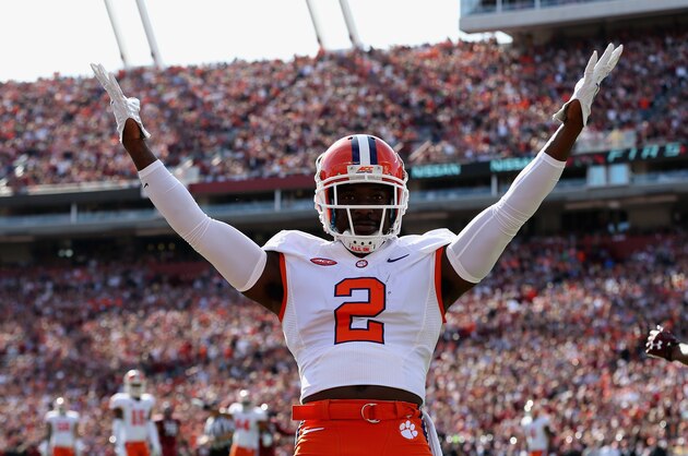 COLUMBIA, SC - NOVEMBER 28:  Mackensie Alexander #2 of the Clemson Tigers reacts after breaking up a pass against the South Carolina Gamecocks during their game at Williams-Brice Stadium on November 28, 2015 in Columbia, South Carolina.  (Photo by Streeter Lecka/Getty Images)