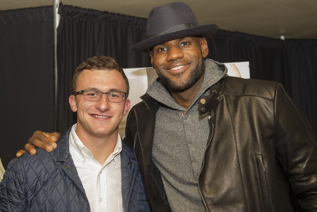 Johnny Manziel, left and LeBron James are shown at the Starz screening of