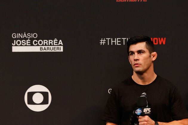 BARUERI, BRAZIL - DECEMBER 19:  Former UFC bantamweight champion Dominick Cruz interacts with fans during a Q&A session before the UFC weigh-in event inside the Ginasio Jose Correa on December 19, 2014 in Barueri, Brazil. (Photo by Josh Hedges/Zuffa LLC/Zuffa LLC via Getty Images)