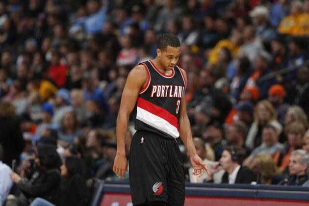 Portland Trail Blazers guard C.J. McCollum (3) in second half of an NBA basketball game Sunday, Jan. 3, 2016, in Denver. Portland won 112-106. (AP Photo/David Zalubowski)