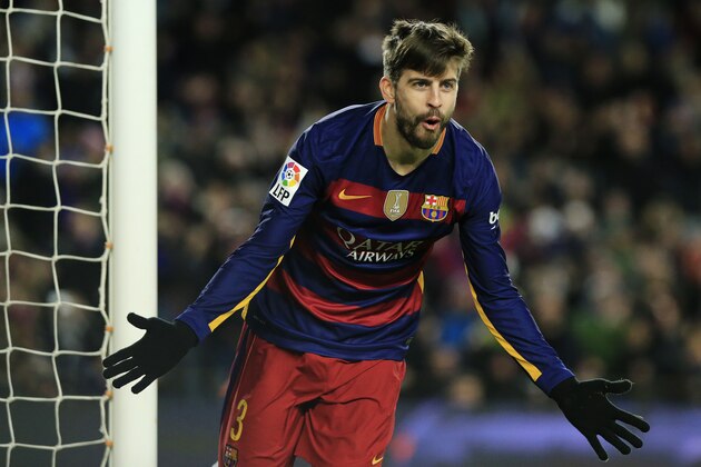 Barcelona's defender Gerard Pique celebrates after scoring during the Spanish Copa del Rey (King's Cup) round of 16 first leg football match FC Barcelona vs RCD Espanyol at the Camp Nou stadium in Barcelona on January 6, 2016. AFP PHOTO/ PAU BARRENA / AFP / PAU BARRENA (Photo credit should read PAU BARRENA/AFP/Getty Images) Barcelona's defender Gerard Pique celebrates after scoring during the Spanish Copa del Rey (King's Cup) round of 16 first leg football match FC Barcelona vs RCD Espanyol at the Camp Nou stadium in Barcelona on January 6, 2016. AFP PHOTO/ PAU BARRENA / AFP / PAU BARRENA (Photo credit should read PAU BARRENA/AFP/Getty Images)