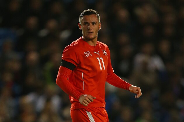 BRIGHTON, ENGLAND - NOVEMBER 16:  Shani Tarashaj of Switzerland U21 during the UEFA U21 Championship Qualifier between England and Switzerland at Amex Stadium on November 16, 2015 in Brighton, England.  (Photo by Catherine Ivill - AMA/Getty Images)