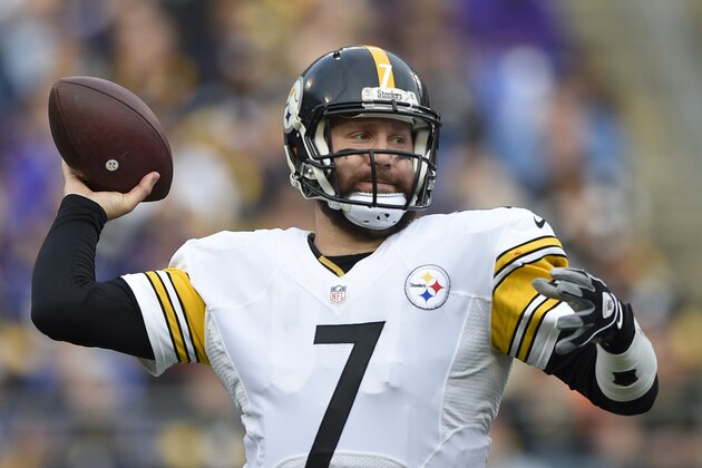 FILE - In this Sunday, Dec. 27, 2015 file photo, Pittsburgh Steelers quarterback Ben Roethlisberger (7) passes the ball during the first half of an NFL football game against the Baltimore Ravens in Baltimore. (AP Photo/Nick Wass, File)