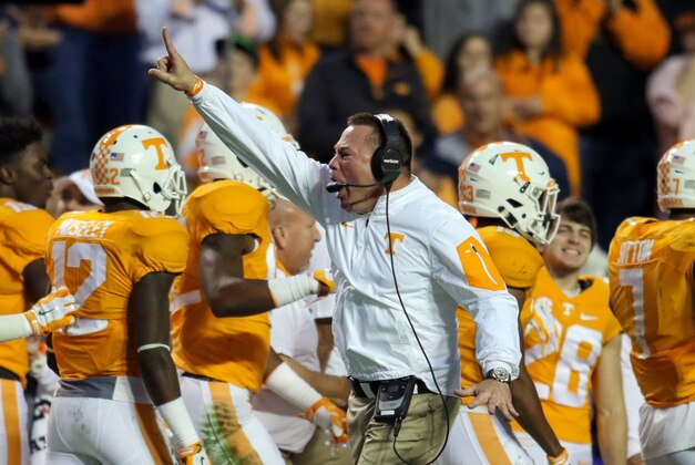 Nov 28, 2015; Knoxville, TN, USA; Tennessee Volunteers head coach Butch Jones during the first half against the Vanderbilt Commodores at Neyland Stadium. Mandatory Credit: Randy Sartin-USA TODAY Sports