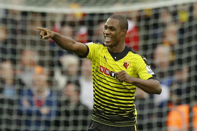 Watford's Odion Ighalo celebrates scoring his side's third goal during the English Premier League soccer match between Watford and Liverpool at Vicarage Road stadium in Watford, Sunday, Dec. 20, 2015. (AP Photo/Matt Dunham)