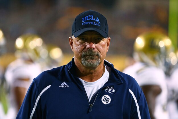 Sep 25, 2014; Tempe, AZ, USA; UCLA Bruins offensive coordinator Noel Mazzone against the Arizona State Sun Devils at Sun Devil Stadium. Mandatory Credit: Mark J. Rebilas-USA TODAY Sports