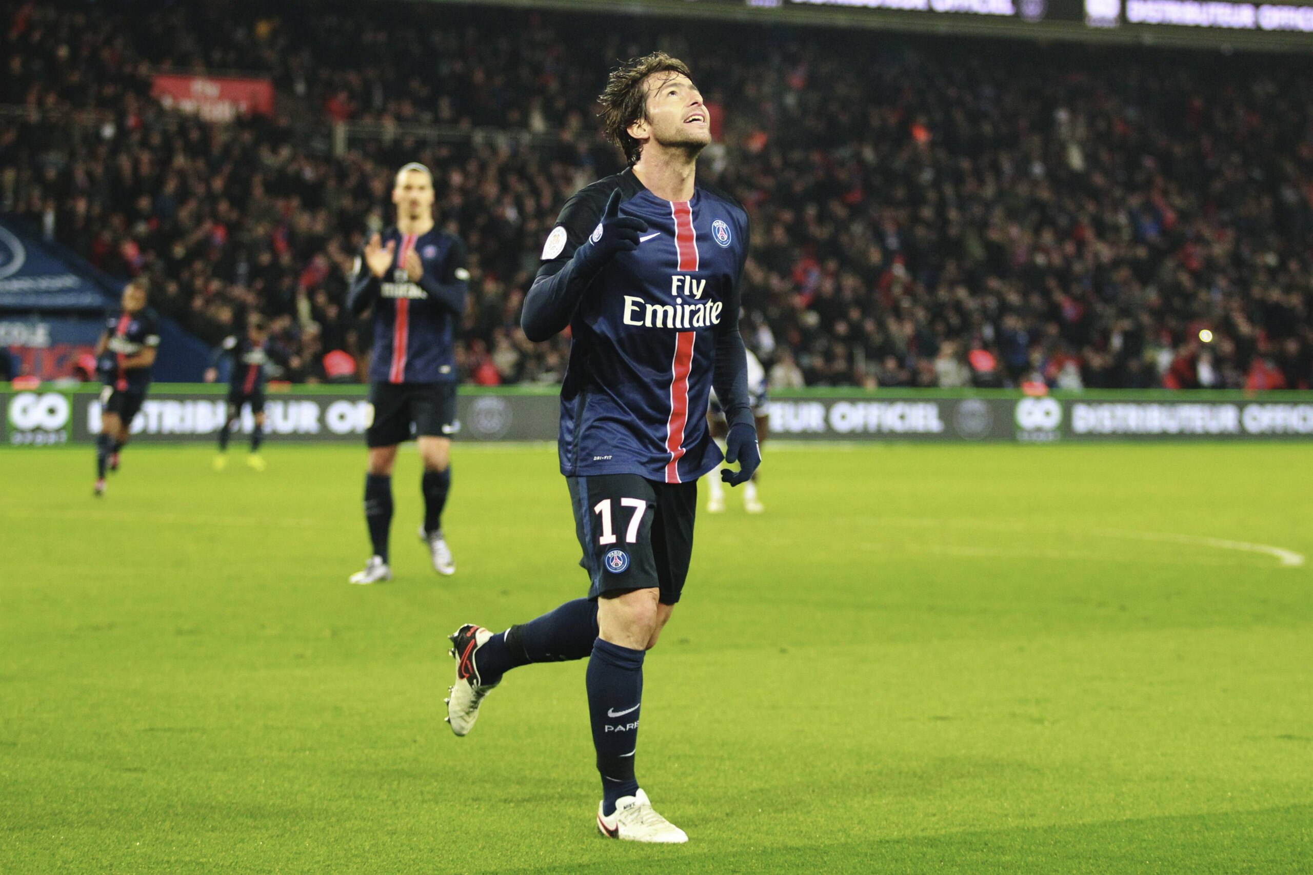 PARIS, FRANCE - JANUARY 08:  Maxwell
of Paris Saint-Germain celebrates his goal during the French  Ligue 1 between Paris Saint-Germain and SC Bastia at Parc Des Princes on january 8, 2016 in Paris, France.  (Photo by Xavier Laine/Getty Images)