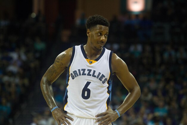 Dec 26, 2015; Charlotte, NC, USA; Memphis Grizzlies guard Mario Chalmers (6) stands on the court during the second half against the Charlotte Hornets at Time Warner Cable Arena. The Hornets defeated the Grizzlies 98-92. Mandatory Credit: Jeremy Brevard-USA TODAY Sports