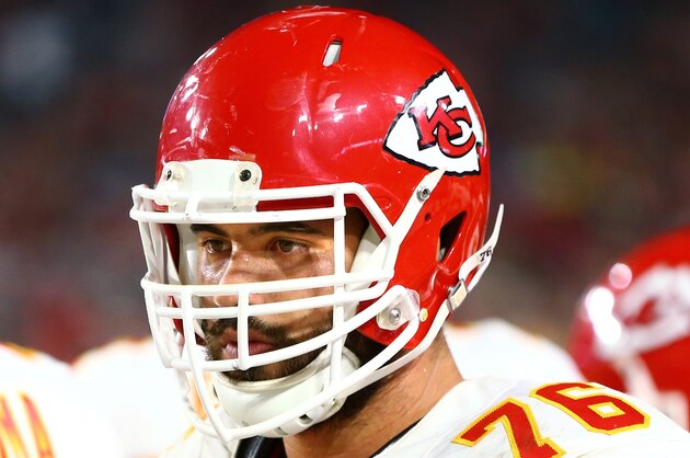 Aug 15, 2015; Glendale, AZ, USA; Kansas City Chiefs offensive lineman Laurent Duvernay-Tardif against the Arizona Cardinals during a preseason NFL football game at University of Phoenix Stadium. Mandatory Credit: Mark J. Rebilas-USA TODAY Sports