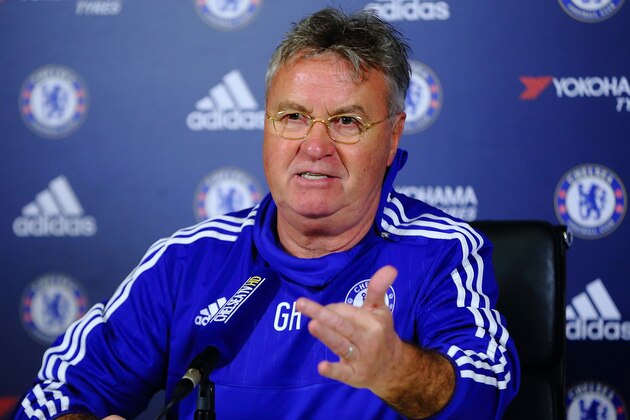 COBHAM, ENGLAND - DECEMBER 23:  New Chelsea Manager Guus Hiddink talks during a press conference at Chelsea Training Ground on December 23, 2015 in Cobham, England.  (Photo by Jordan Mansfield/Getty Images)