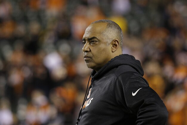 Cincinnati Bengals head coach Marvin Lewis before an NFL wild-card playoff football game between the Cincinnati Bengals and the Pittsburgh Steelers, Saturday, Jan. 9, 2016, in Cincinnati. (AP Photo/John Minchillo)