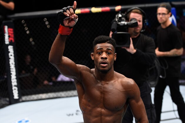 LAS VEGAS, NEVADA - DECEMBER 10:  Aljamain Sterling celebrates his win over Johnny Eduardo in their bantamweight bout during the UFC Fight Night event at The Chelsea at the Cosmopolitan of Las Vegas on December 10, 2015 in Las Vegas, Nevada.  (Photo by Jeff Bottari/Zuffa LLC/Zuffa LLC via Getty Images)