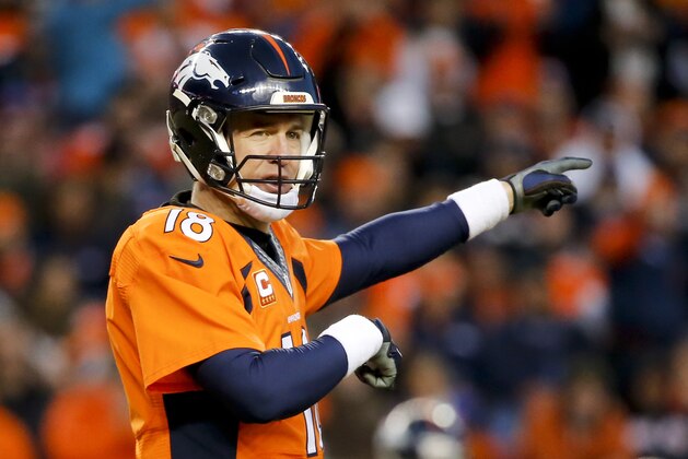 Denver Broncos quarterback Peyton Manning plays against the San Diego Chargers during the second half in an NFL football game, Sunday, Jan. 3, 2016, in Denver.  (AP Photo/Jack Dempsey)