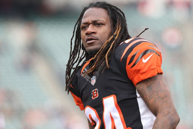 Jan 3, 2016; Cincinnati, OH, USA; Cincinnati Bengals cornerback Adam Jones (24) against the Baltimore Ravens at Paul Brown Stadium. The bengals won 24-16. Mandatory Credit: Aaron Doster-USA TODAY Sports