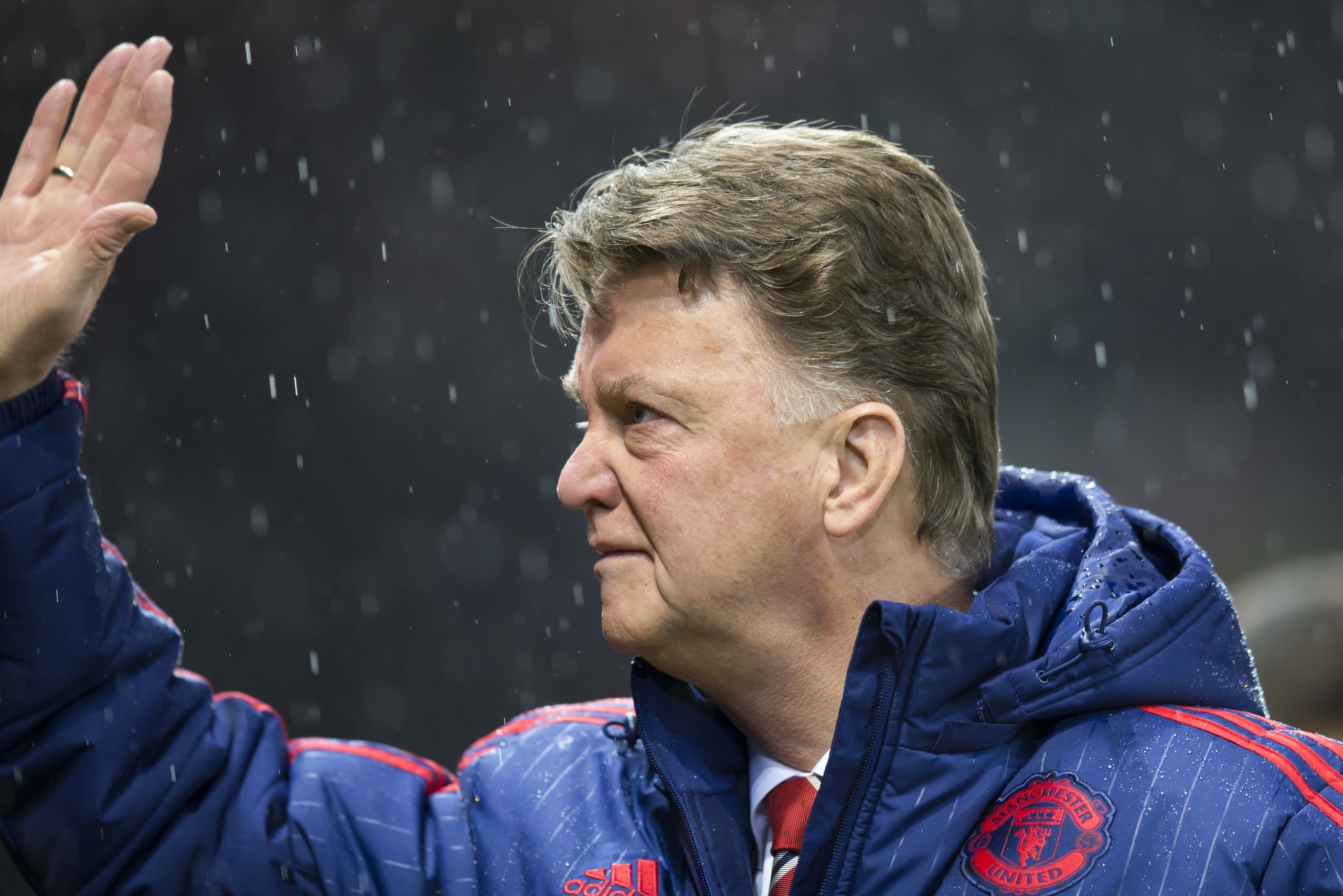 Manchester United's manager Louis van Gaal takes to the touchline before the English FA Cup third round soccer match between Manchester United and Sheffield United at Old Trafford Stadium, Manchester, England, Saturday Jan. 9, 2016. (AP Photo/Jon Super)