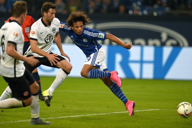 Frankfurt's Argentinian defender David Abraham and Schalke's midfielder Leroy Sane vie for the ball during the German first division Bundesliga football match FC Schalke 04 v Eintracht Frankfurt in Gelsenkirchen, on September 23, 2015. AFP PHOTO / PATRIK STOLLARZ RESTRICTIONS: DURING MATCH TIME: DFL RULES TO LIMIT THE ONLINE USAGE TO 15 PICTURES PER MATCH AND FORBID IMAGE SEQUENCES TO SIMULATE VIDEO. ==RESTRICTED TO EDITORIAL USE == FOR FURTHER QUERIES PLEASE CONTACT THE DFL DIRECTLY AT + 49 69 650050. (Photo credit should read PATRIK STOLLARZ/AFP/Getty Images) Frankfurt's Argentinian defender David Abraham and Schalke's midfielder Leroy Sane vie for the ball during the German first division Bundesliga football match FC Schalke 04 v Eintracht Frankfurt in Gelsenkirchen, on September 23, 2015. AFP PHOTO / PATRIK STOLLARZ RESTRICTIONS: DURING MATCH TIME: DFL RULES TO LIMIT THE ONLINE USAGE TO 15 PICTURES PER MATCH AND FORBID IMAGE SEQUENCES TO SIMULATE VIDEO. ==RESTRICTED TO EDITORIAL USE == FOR FURTHER QUERIES PLEASE CONTACT THE DFL DIRECTLY AT + 49 69 650050. (Photo credit should read PATRIK STOLLARZ/AFP/Getty Images)