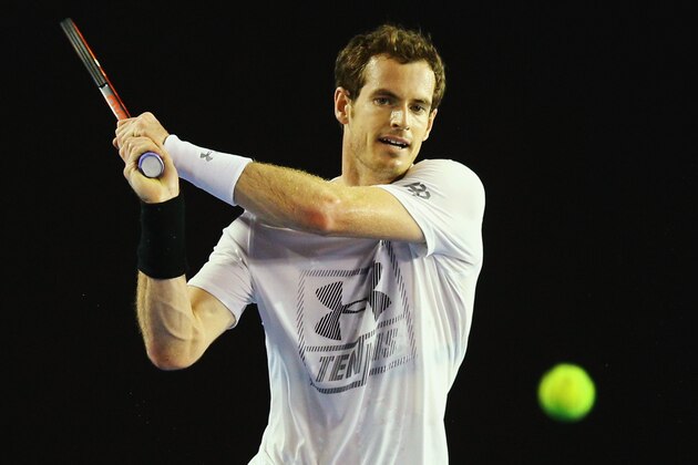MELBOURNE, AUSTRALIA - JANUARY 11:  Andy Murray of Great Britain hits a backhand during a practice session ahead of the 2016 Australian Open at Melbourne Park on January 11, 2016 in Melbourne, Australia.  (Photo by Michael Dodge/Getty Images)