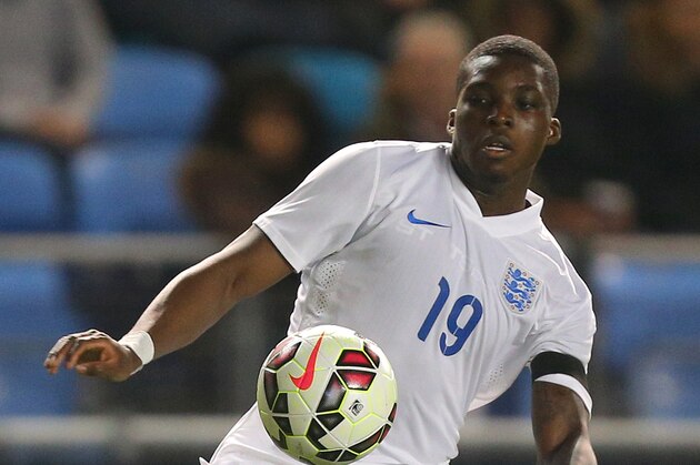 MANCHESTER, ENGLAND - NOVEMBER 15: Sheyi Ojo of England during the U19 International friendly match between England and Japan at Manchester City Academy Stadium on November 15, 2015 in Manchester, England. (Photo by Dave Thompson/Getty Images)