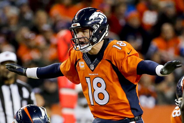 El quarterback Peyton Manning, de los Broncos de Denver, se prepara en una serie ofensiva en la segunda mitad del encuentro ante los Chargers de San Diego, el domingo 3 de enero de 2016, en Denver. (AP Photo/Jack Dempsey)