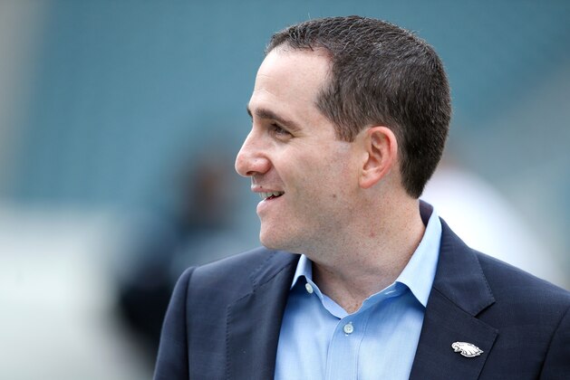 Philadelphia Eagles general manager Howie Roseman walks the sidelines before an NFL preseason football game against the Pittsburgh Steelers, Thursday, Aug. 21, 2014, in Philadelphia. (AP Photo/Michael Perez)