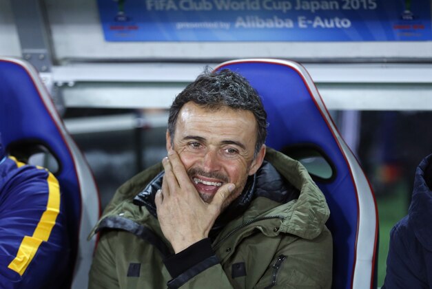 FC Barcelona's coach Luis Enrique smiles before the final match against River Plate at the FIFA Club World Cup soccer tournament in Yokohama, near Tokyo, Sunday, Dec. 20, 2015. (AP Photo/Shuji Kajiyama)