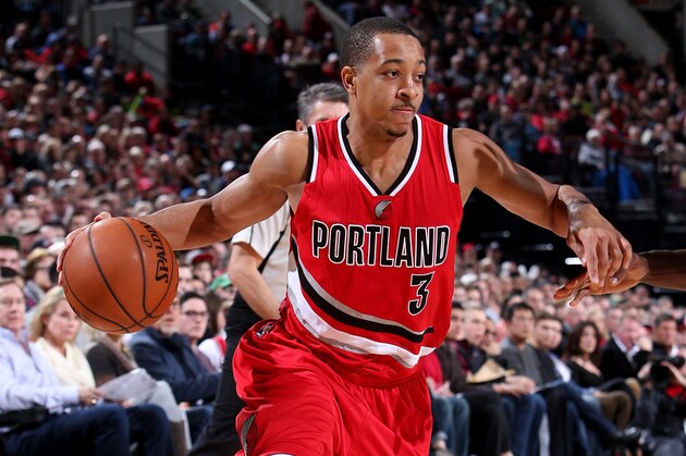 PORTLAND, OR - JANUARY 10: C.J. McCollum #3 of the Portland Trail Blazers handles the ball during the game against the Oklahoma City Thunder on January 10, 2016 at the Moda Center in Portland, Oregon. NOTE TO USER: User expressly acknowledges and agrees that, by downloading and or using this Photograph, user is consenting to the terms and conditions of the Getty Images License Agreement. Mandatory Copyright Notice: Copyright 2016 NBAE (Photo by Sam Forencich/NBAE via Getty Images)