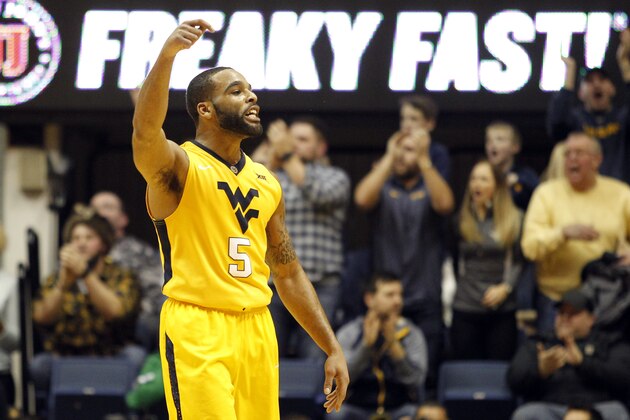 MORGANTOWN, WV - JANUARY 12:  Jaysean Paige #5 of the West Virginia Mountaineers reacts in the first half during the game against the Kansas Jayhawks at the WVU Coliseum on January 12, 2016 in Morgantown, West Virginia.  (Photo by Justin K. Aller/Getty Images)