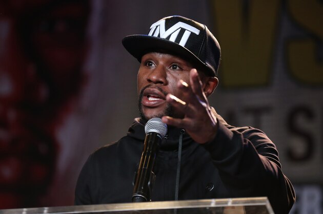 LOS ANGELES, CA - AUGUST 06:  Floyd Mayweather speaks at a press conference ahead of his upcoming fight with Andre Berto at JW Marriott Los Angeles at L.A. LIVE on August 6, 2015 in Los Angeles, California.  (Photo by Stephen Dunn/Getty Images)