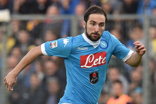 FROSINONE, ITALY - JANUARY 10: Gonzalo Higuain of SSC Napoli in action during the Serie A match between Frosinone Calcio and SSC Napoli at Stadio Matusa on January 10, 2016 in Frosinone, Italy. (Photo by Giuseppe Bellini/Getty Images)