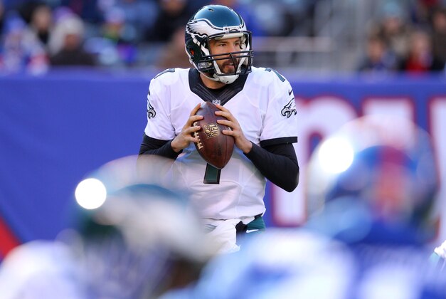 Jan 3, 2016; East Rutherford, NJ, USA; Philadelphia Eagles quarterback Sam Bradford (7) throws the ball against the New York Giants during the first quarter at MetLife Stadium. Mandatory Credit: Brad Penner-USA TODAY Sports
