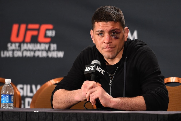 LAS VEGAS, NV - JANUARY 31: Nick Diaz interacts with the media during the UFC 183 post fight press conference at the MGM Grand Garden Arena on January 31, 2015 in Las Vegas, Nevada. (Photo by Jeff Bottari/Zuffa LLC/Zuffa LLC via Getty Images) LAS VEGAS, NV - JANUARY 31: Nick Diaz interacts with the media during the UFC 183 post fight press conference at the MGM Grand Garden Arena on January 31, 2015 in Las Vegas, Nevada. (Photo by Jeff Bottari/Zuffa LLC/Zuffa LLC via Getty Images)