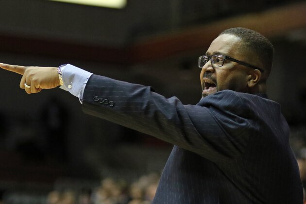 Tulsa head coach Frank Haith directs his team during the second half of an NCAA college basketball game Saturday, Jan. 2, 2016, in Cincinnati. Cincinnati won 76-57. (AP Photo/Gary Landers)
