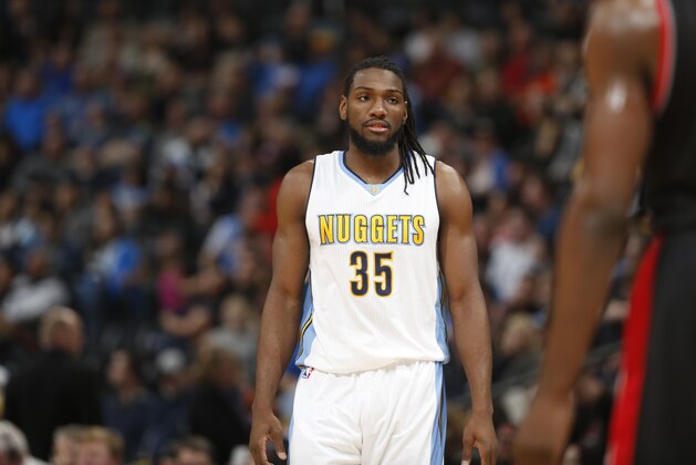 Denver Nuggets forward Kenneth Faried (35) in second half of an NBA basketball game Sunday, Jan. 3, 2016, in Denver. Portland won 112-106. (AP Photo/David Zalubowski)