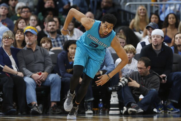 Charlotte Hornets guard Jeremy Lamb (3) during the second half of an NBA basketball game  Sunday, Jan. 10, 2016, in Denver. The Nuggets won 95-92. (AP Photo/David Zalubowski)
