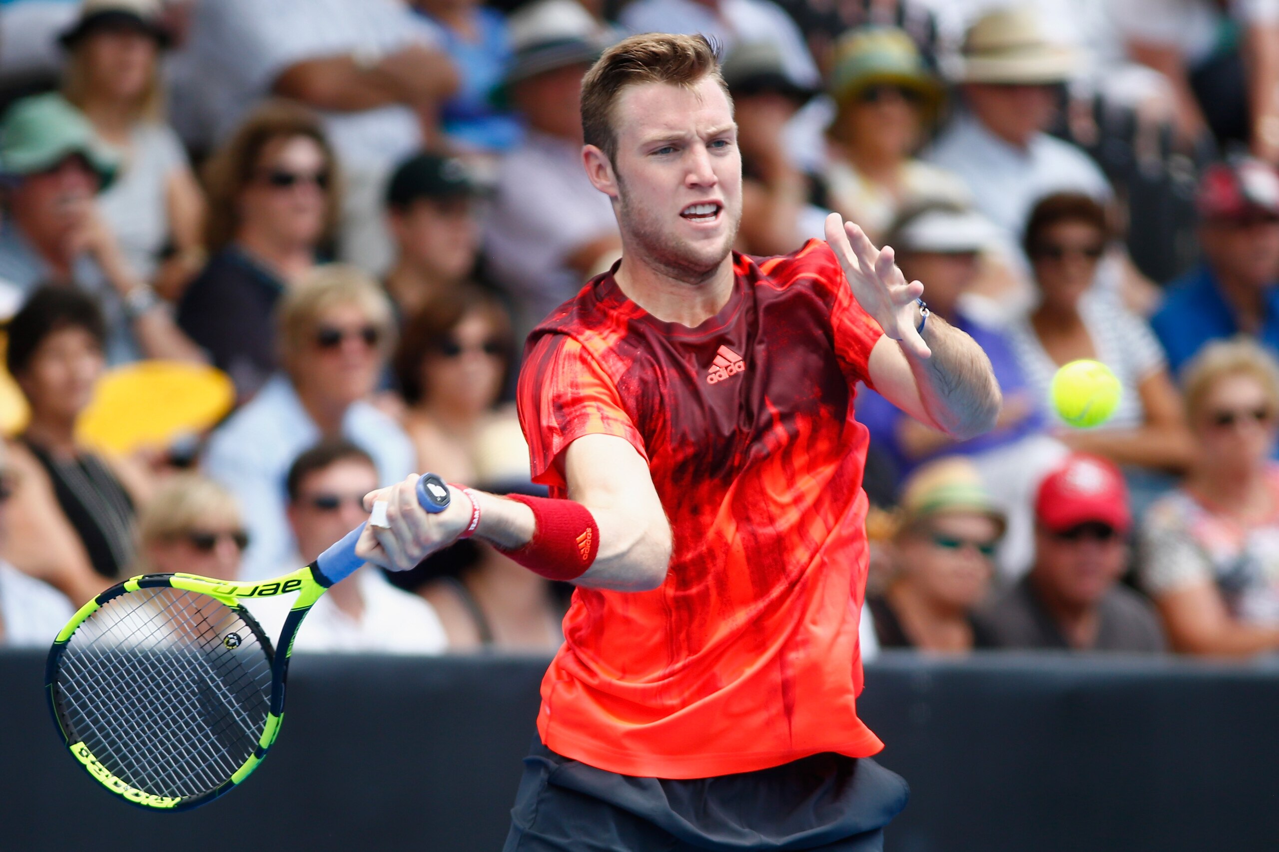 AUCKLAND, NEW ZEALAND - JANUARY 14: Jack Sock of the USA plays a forehand in his singles match against Kevin Anderson of South Africa during the 2016 ASB Classic at the ASB Tennis Arena on January 14, 2016 in Auckland, New Zealand. (Photo by Phil Walter/Getty Images) AUCKLAND, NEW ZEALAND - JANUARY 14: Jack Sock of the USA plays a forehand in his singles match against Kevin Anderson of South Africa during the 2016 ASB Classic at the ASB Tennis Arena on January 14, 2016 in Auckland, New Zealand. (Photo by Phil Walter/Getty Images)