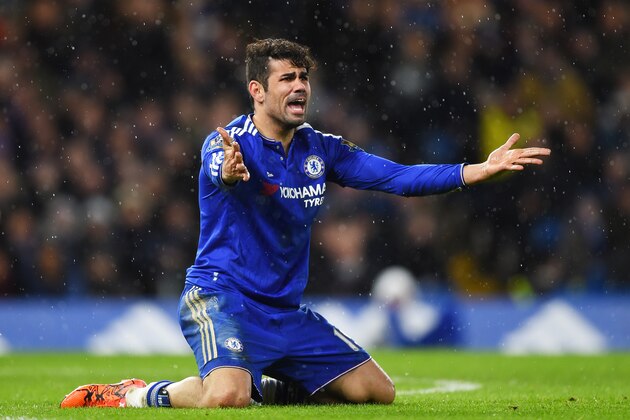 LONDON, ENGLAND - JANUARY 13: Diego Costa of Chelsea reacts during the Barclays Premier League match between Chelsea and West Bromwich Albion at Stamford Bridge on January 13, 2016 in London, England.  (Photo by Shaun Botterill/Getty Images)