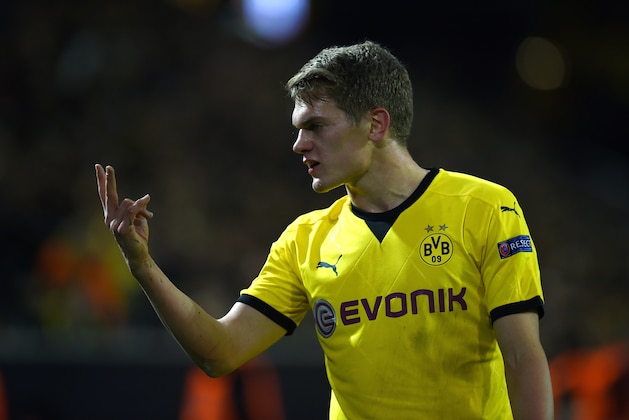 Dortmund's defender Matthias Ginter reacts during the UEFA Europa League football match between Borussia Dortmund and PAOK FC at BVB Stadion Dortmund in Dortmund on December 10, 2015.  AFP PHOTO / PATRIK STOLLARZ / AFP / PATRIK STOLLARZ        (Photo credit should read PATRIK STOLLARZ/AFP/Getty Images)