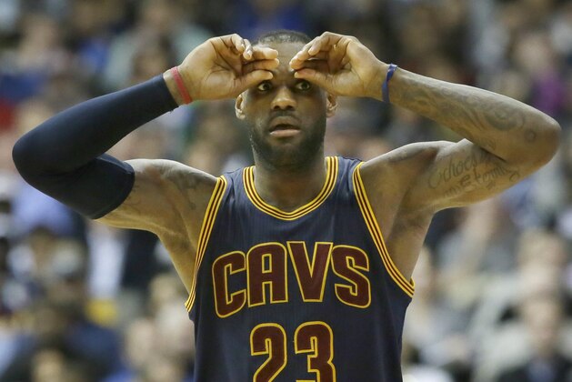 Cleveland Cavaliers forward LeBron James (23) walks the court during the second half of an NBA basketball game against the Dallas Mavericks Tuesday, Jan. 12, 2016, in Dallas. (AP Photo/LM Otero)